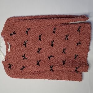 Lauren Conrad popcorn knit bow pearl sweater sz S